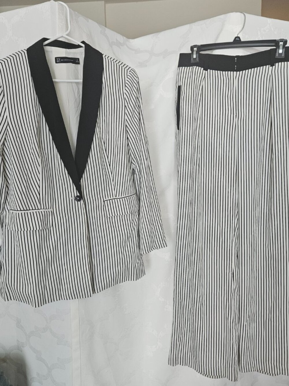 **NY&C Black and White Striped Two-Piece Suit**